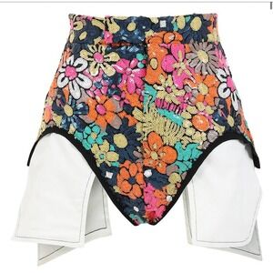 NWT PLASTICS High Waist Cut Off Exposed Picket Sequin Floral Shorts‎ Festival 12